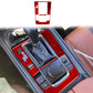 Carbon fiber gear position panel sticker set, red, with cutouts for controls