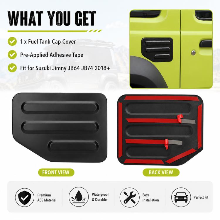 Fuel tank cap cover set with front black cover and back view