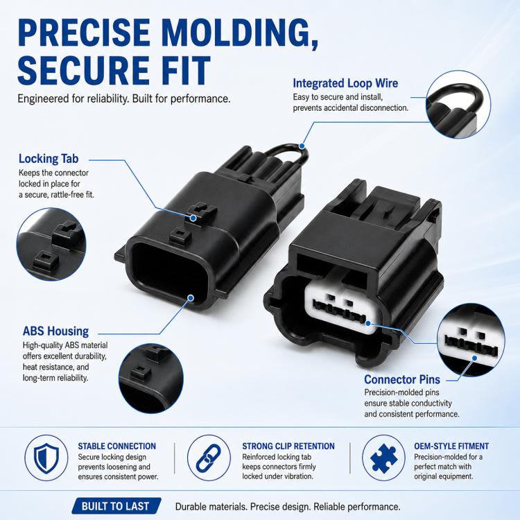 Idle air control wiring harness kit with connector pins, ABS housing, and loop wire