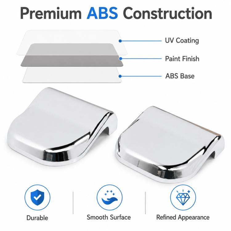 Silver ABS hinge covers, smooth surface with chrome-like reflective finish