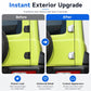 Installed silver hinge covers covering rear door hinge areas