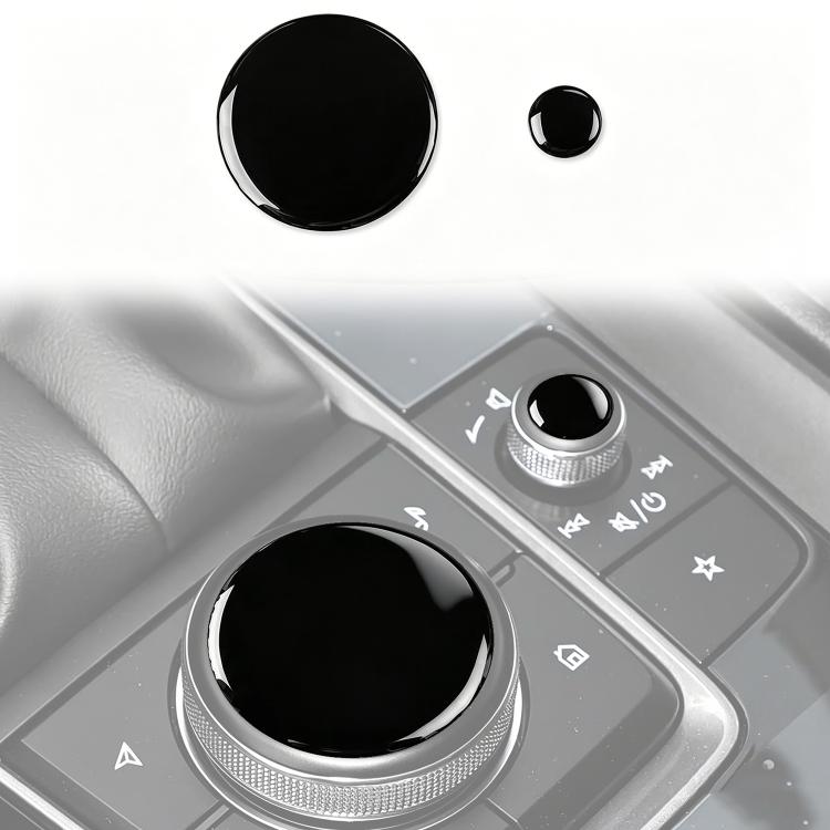 2-piece car multimedia knob sticker set: black round pads with chrome trim