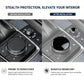 Car multimedia knob sticker shown before/after: black insert with chrome ring