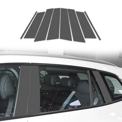 Carbon-fiber patterned B-pillar sticker set, black with thin diagonal weave lines