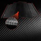 Black carbon fiber style B-pillar trim stickers with red accent edge, close-up texture