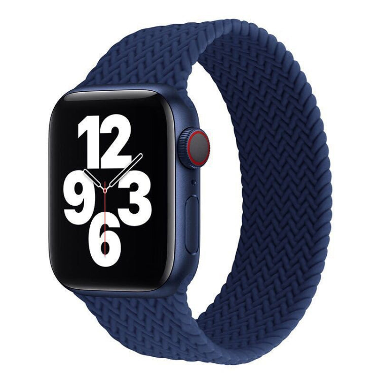 Blue woven silicone watch band with smartwatch attached
