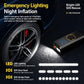 Black tire inflator flashlight with long light bar and control buttons