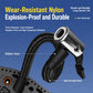 Black air pump nozzle with braided rubber hose attachment and orange-ring dial