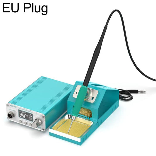 Soldering station with digital display and EU plug, teal housing and black stand cord