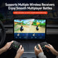 Car dashboard screen showing multiplayer game with hands holding controllers