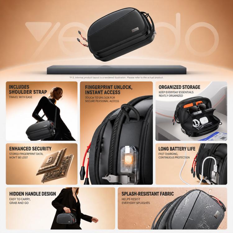 Yesido WB63 Fingerprint Lock Organizer Handbag, WB63