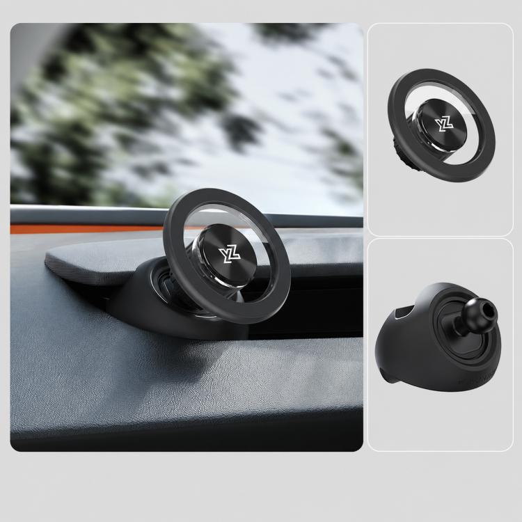 Black magnetic mobile phone holder with circular base for dashboard mount
