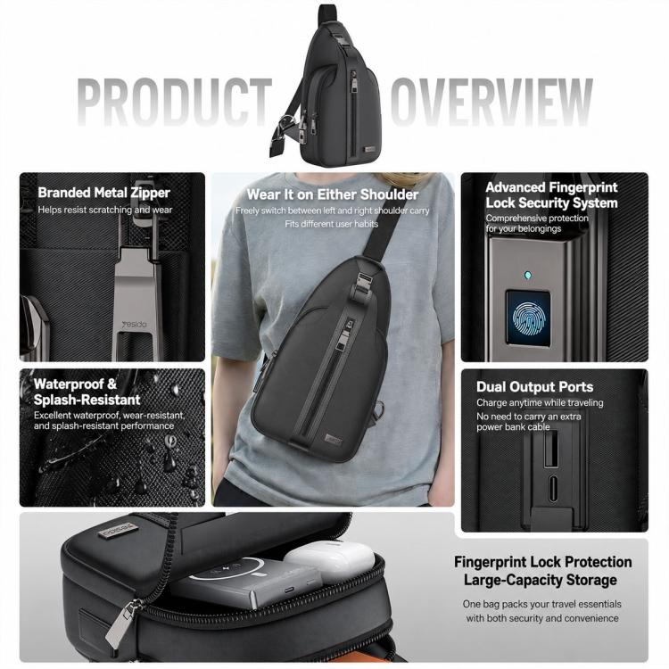 Yesido WB64 Fingerprint Lock Crossbody Bag, WB64