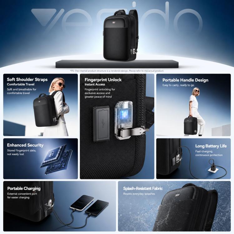 Yesido WB65 Fingerprint Lock Smart Backpack, WB65