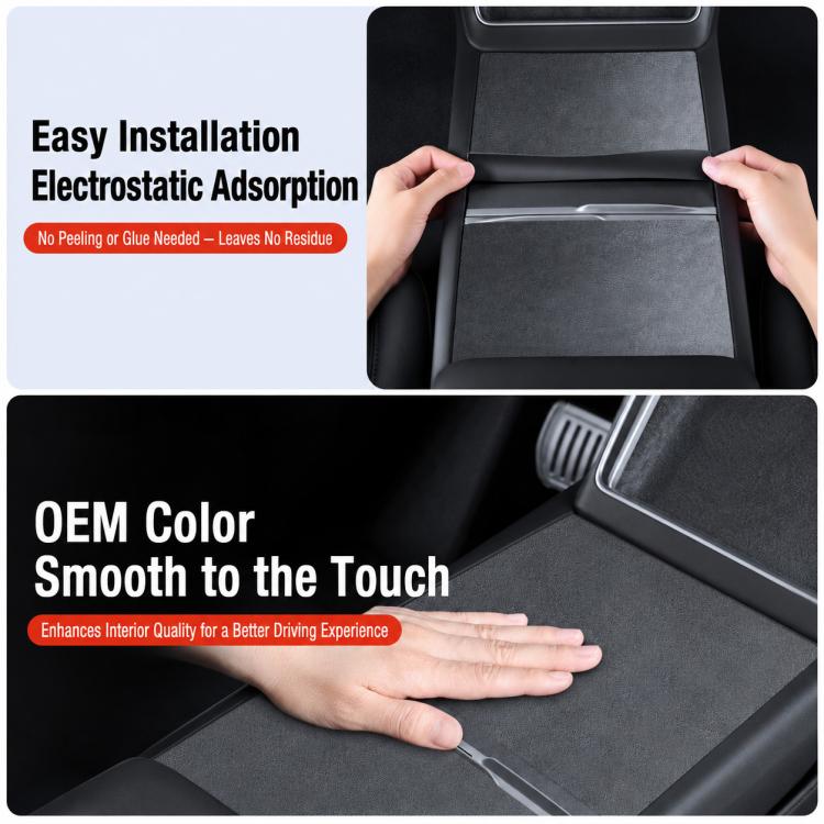 Black suede center console protective film installed with full coverage on steps