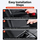 Hands applying black suede center console protective film during installation steps