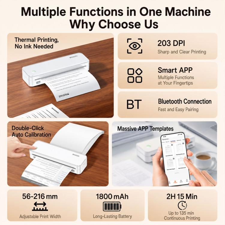 Yesido SP11 A4 Thermal Printer Bluetooth Direct Connection, SP11