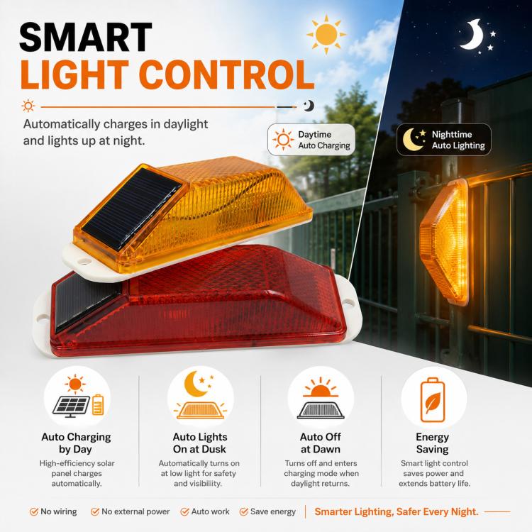 Solar Powered Nighttime Flashing Warning Light Strobe Warning Light