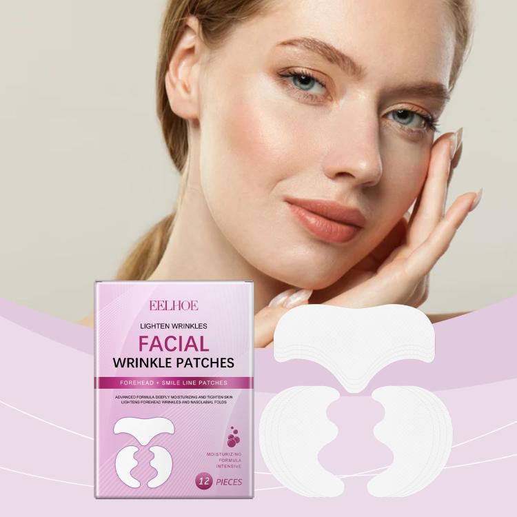 Facial wrinkle patch kit box with face patch shapes and white patch set