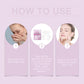 Facial wrinkle patch usage guide with three step panels and patch application
