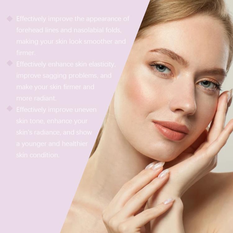 Facial wrinkle patch product with model portrait and feature text on the side