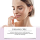 Facial wrinkle patch product with model portrait and centered firming care label
