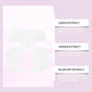 Facial wrinkle patch benefits panel with white patch shapes and ingredient labels
