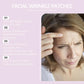 Facial wrinkle patch guide with model photo and text panel about patch design