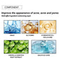 Breathable hydrocolloid acne patch ingredient panel with water-based and plant extract icons