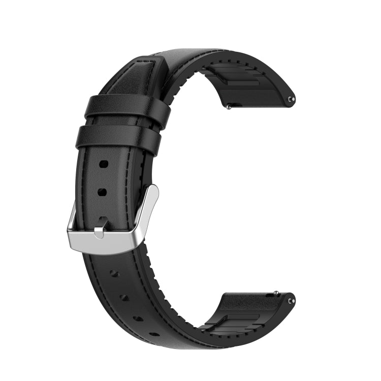 Black silicone leather replacement watch strap with metal buckle and strap holes