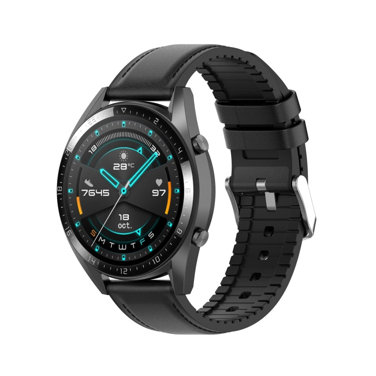 Black replacement watch strap with perforated texture and metal clasp