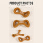 Brown dental chew treat toys shown from multiple angles: Y-shaped and 8-shaped with tooth insert
