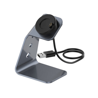 Grey magnetic smartwatch charger holder stand with USB cable and charging port