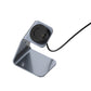 Grey magnetic smartwatch charger stand with USB cable plugged in