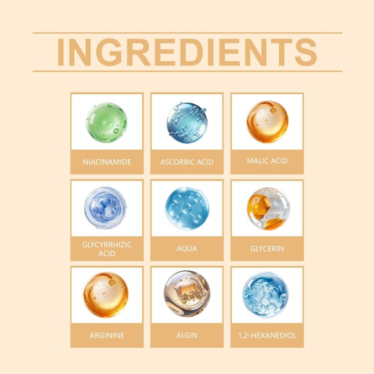 Acne patch ingredients card with labeled ingredient circles in a grid