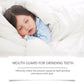 Children’s teeth grinding mouth guard, relief info card shown below sleeping child