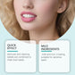 Whitening strips set benefit cards labeled quick effect and mild ingredients for sensitive teeth.