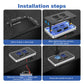 Four-port car charger installation steps showing screws, wiring, and switch press