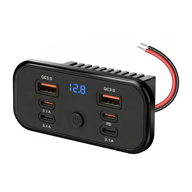 Car Modification Fast Charging USB-C Car Charger with Voltmeter, Multi-Ports