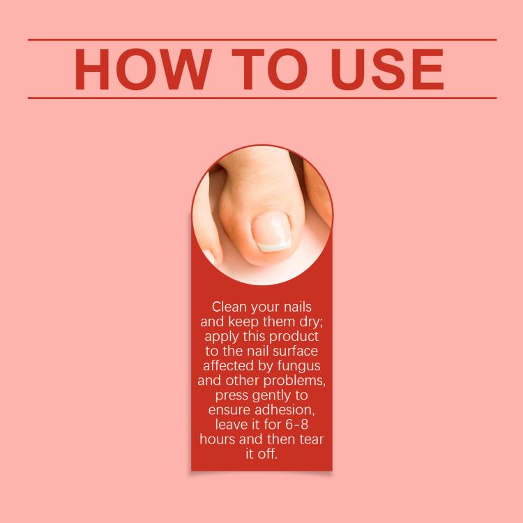 How-to-use instructions card for nail patch treatment with small toe-nail inset