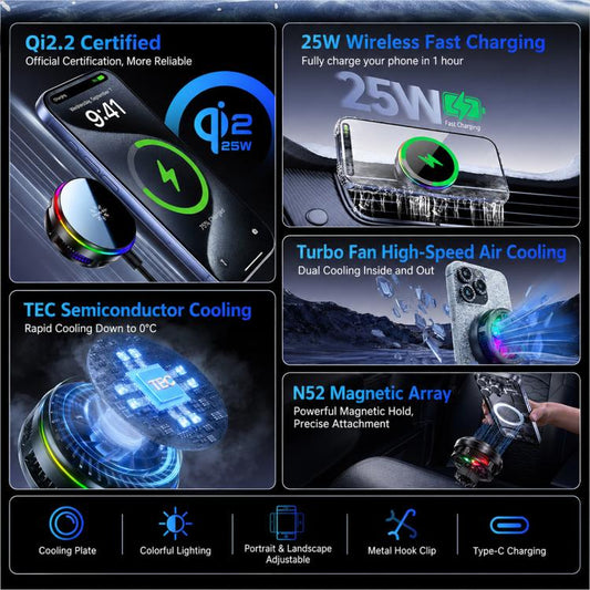 Magnetic Cooling 25W Wireless Fast Charger Car Air Outlet Holder, S32 Pro