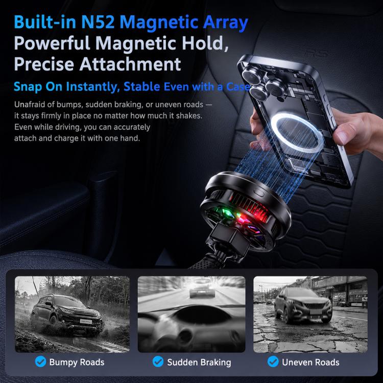 Magnetic wireless car charger holder with snap-on N52 magnet array detail