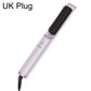 Yesido hair straightener brush with UK plug, light pink handle and black bristle comb