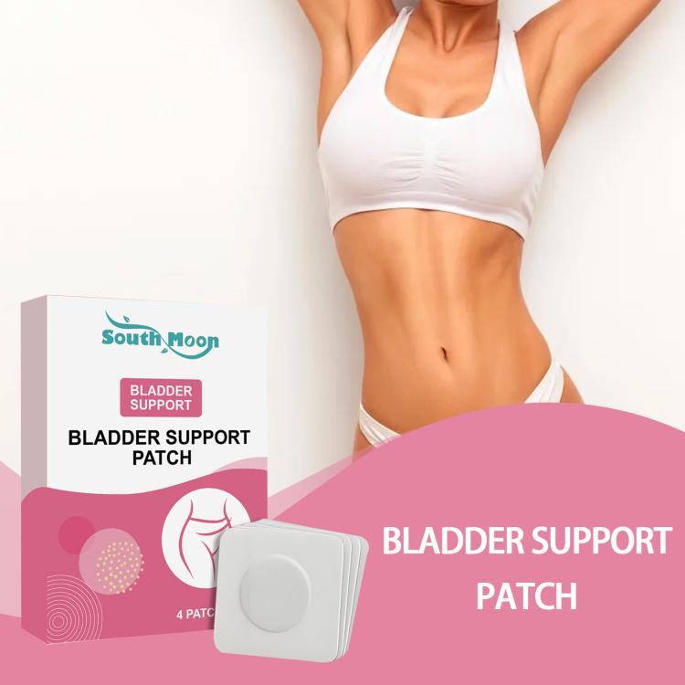 SOUTH MOON bladder support patch on abdomen with product box and single square patch