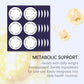 NAD+ body care patches on sheet, multiple circular adhesive patches