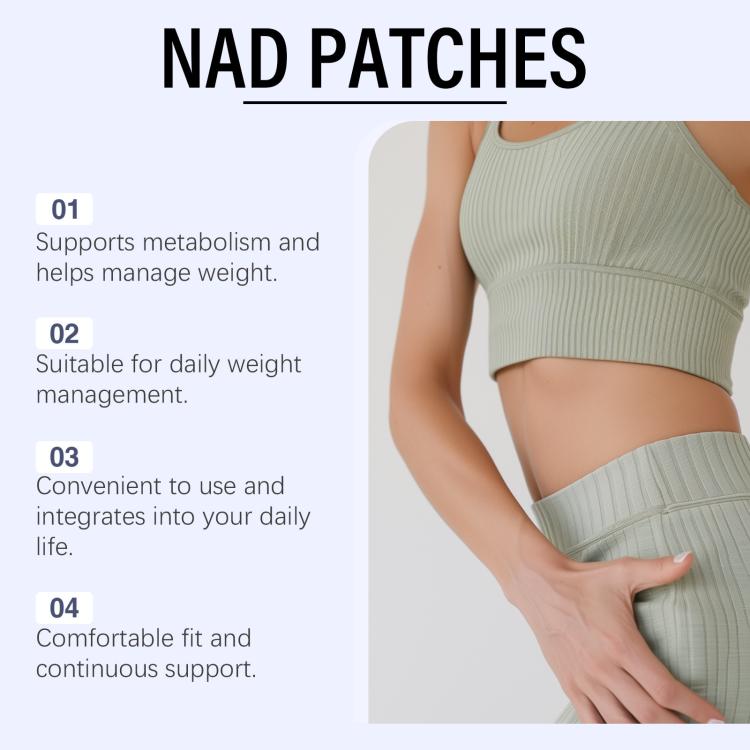 NAD patches benefits panel listing 01 to 04 for metabolism and daily support
