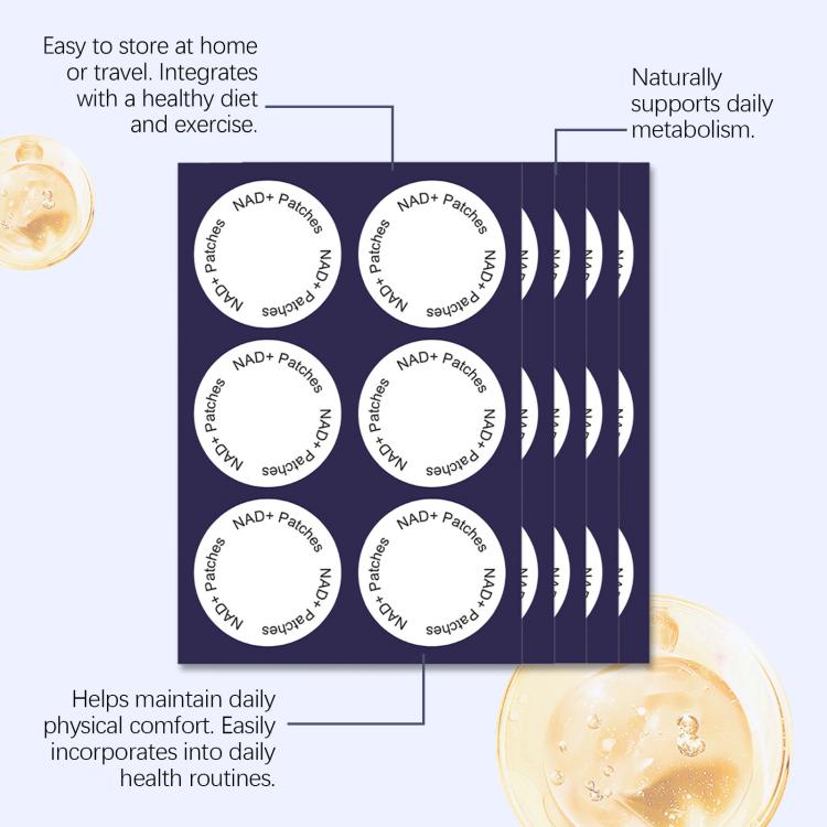 NAD+ patches multipack graphic with storage and daily metabolic support text