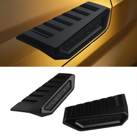 Matte black hood vent cover pair, ribbed channels, embossed OFF ROAD