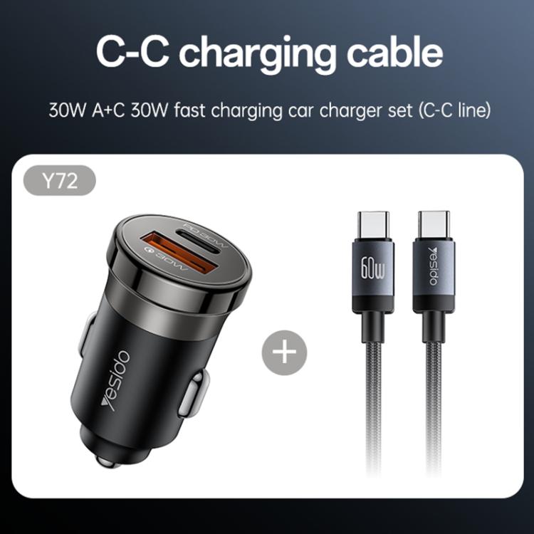 Car charger with dual USB-C ports and included USB-C to USB-C cable, black