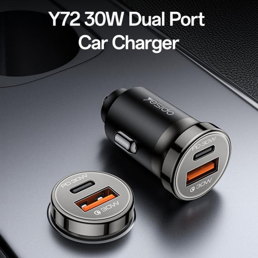 Yesido Y72 30W USB-A Type-C Dual Ports Car Charger with Type-C to Type-C Cable, Y72